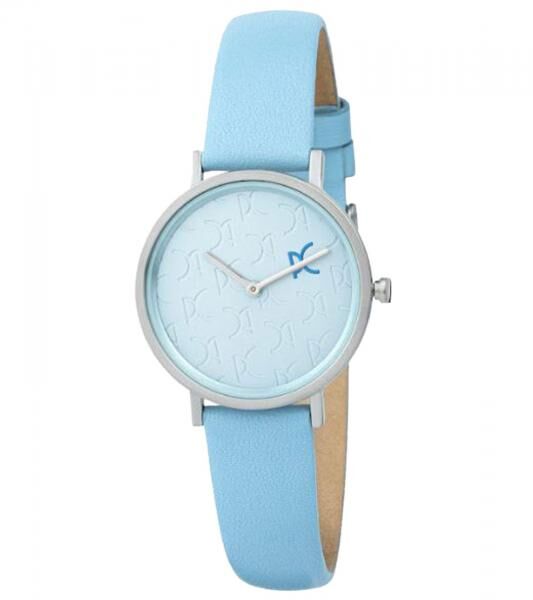 Pierre Cardin Damen Armband-Uhr mit Marken-K&uuml;rzel-Print analoge Quarz-Uhr mit Leder-Armband 3ATM 31mm CBV.1521 Blau/Silber