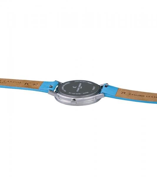Pierre Cardin Damen Armband-Uhr mit Marken-K&uuml;rzel-Print analoge Quarz-Uhr mit Leder-Armband 3ATM 31mm CBV.1521 Blau/Silber