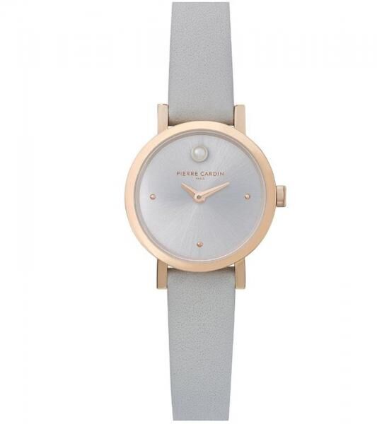 Pierre Cardin Damen Zweizeiger-Armband-Uhr Ziffernblatt mit silbernen Kreis-Details analoge Quarz-Uhr mit Leder-Armband 3ATM 27mm CCM.0506 