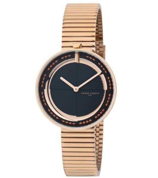 Pierre Cardin Damen Armband-Uhr zeitloses Ziffernblatt analoge Quarz-Uhr mit Edelstahl-Armband 3ATM 32mm CMA.0010 Rose-Gold/Schwarz