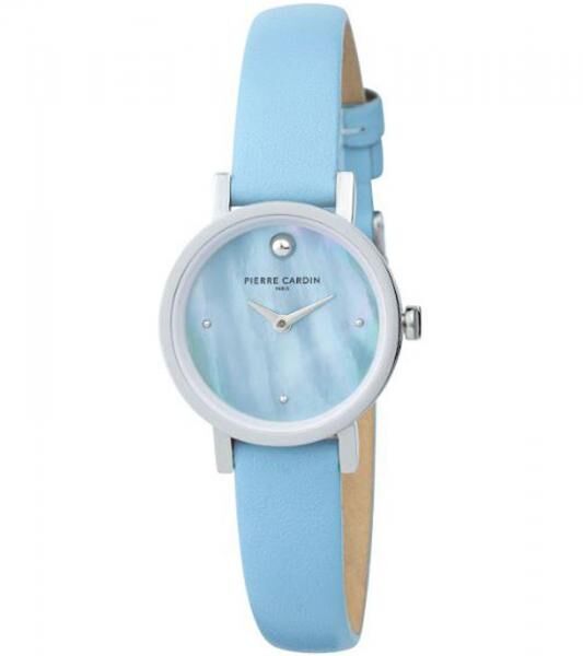 Pierre Cardin Damen sommerliche Zweizeiger-Armband-Uhr Ziffernblatt mit silbernen Kreis-Details analoge Quarz-Uhr mit Leder-Armband 3ATM 27