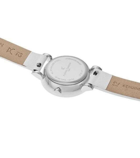 Pierre Cardin Damen Zweizeiger-Armband-Uhr Ziffernblatt mit silbernen Kreis-Details analoge Quarz-Uhr mit Leder-Armband 3ATM 27mm CCM.0505 