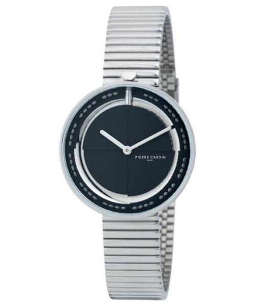 Pierre Cardin Damen Armband-Uhr zeitloses Ziffernblatt analoge Quarz-Uhr mit Edelstahl-Armband 3ATM 32mm CMA.0008 Silber/Schwarz