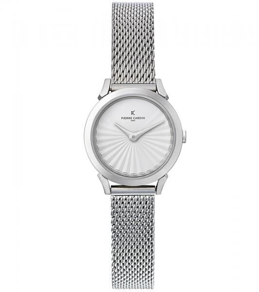 Pierre Cardin Damen Zweizeiger-Armband-Uhr modernes Ziffernblatt analoge Quarz-Uhr mit Edelstahl-Armband 3ATM 27mm CPI.2505 Silber
