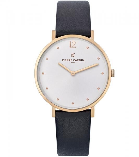 Pierre Cardin Damen schlichte Armband-Uhr analoge Quarz-Uhr mit Leder-Armband 3ATM 39mm CBV.1014 Schwarz/Wei&szlig;/Gold