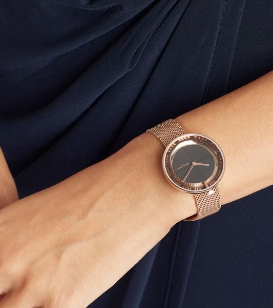 Pierre Cardin Damen Armband-Uhr modernes Ziffernblatt analoge Quarz-Uhr mit Edelstahl-Armband 3ATM 33mm CMA.0001 Rose-Gold/Schwarz
