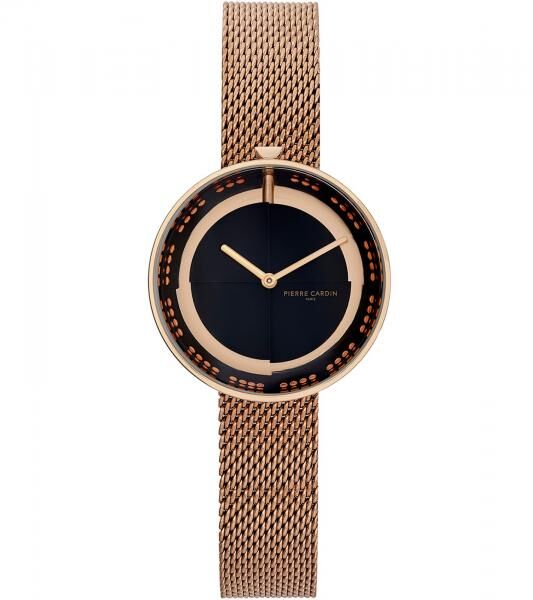 Pierre Cardin Damen Armband-Uhr modernes Ziffernblatt analoge Quarz-Uhr mit Edelstahl-Armband 3ATM 33mm CMA.0001 Rose-Gold/Schwarz