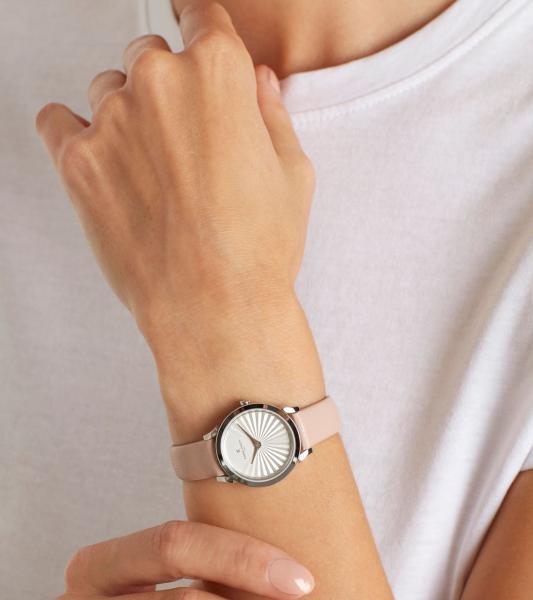 Pierre Cardin Damen Armband-Uhr Ziffernblatt analoge Quarz-Uhr mit Leder-Armband 3ATM 27mm CPI.2506 Rosa/Wei&szlig;/Silber