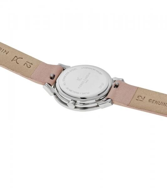 Pierre Cardin Damen Armband-Uhr Ziffernblatt analoge Quarz-Uhr mit Leder-Armband 3ATM 27mm CPI.2506 Rosa/Wei&szlig;/Silber