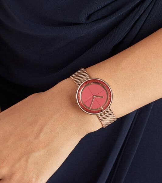 Pierre Cardin Damen Armband-Uhr modernes Ziffernblatt analoge Quarz-Uhr mit Edelstahl-Armband 3ATM 33mm CMA.0003 Rose-Gold/Rot