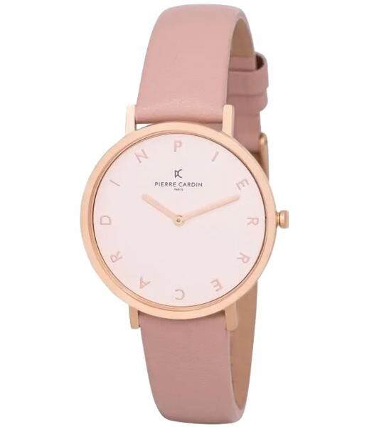 Pierre Cardin Damen Armband-Uhr schlichtes Ziffernblatt analoge Quarz-Uhr mit Leder-Armband 3ATM 36mm CBV.1124 Rosa