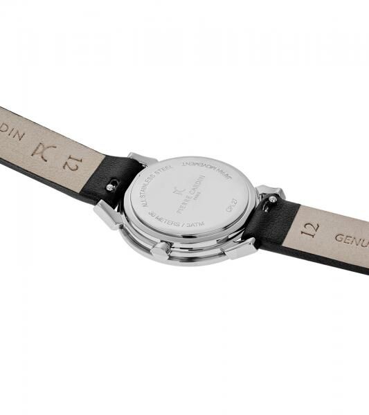 Pierre Cardin Damen Armband-Uhr schlichtes Ziffernblatt analoge Quarz-Uhr mit Leder-Armband 3ATM 27mm CPI.2507 Schwarz/Wei&szlig;/Silber