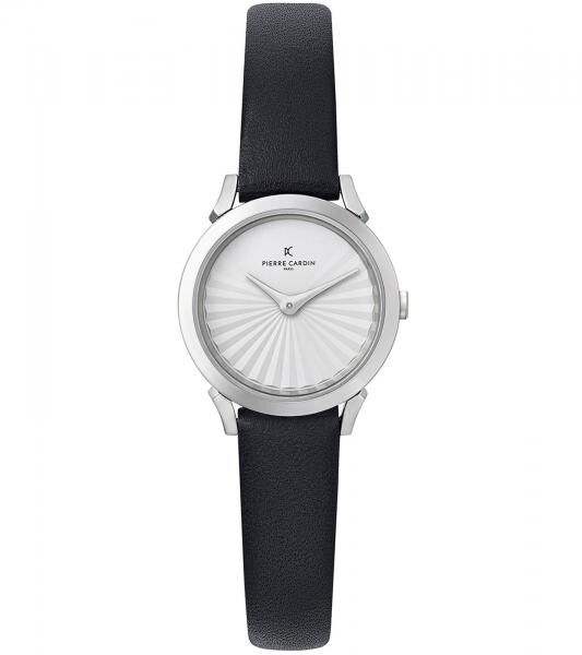 Pierre Cardin Damen Armband-Uhr schlichtes Ziffernblatt analoge Quarz-Uhr mit Leder-Armband 3ATM 27mm CPI.2507 Schwarz/Wei&szlig;/Silber