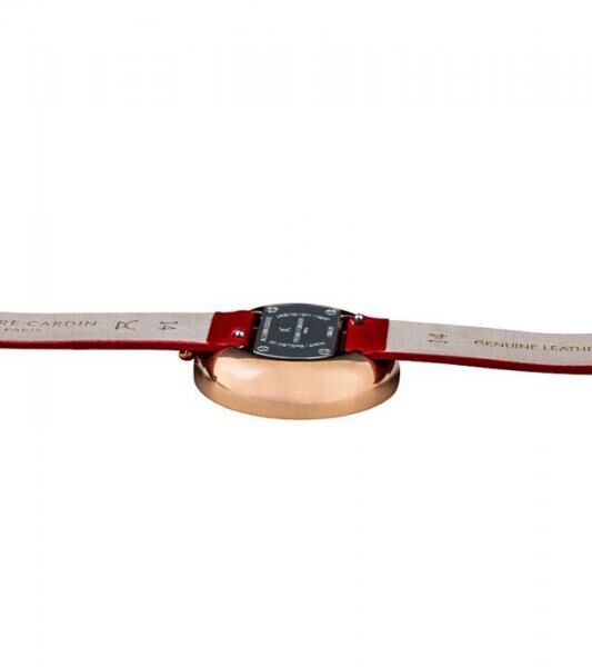 Pierre Cardin Damen Armband-Uhr modernes Ziffernblatt analoge Quarz-Uhr mit Leder-Armband 3ATM 32mm CMA.0007 Rot/Gold