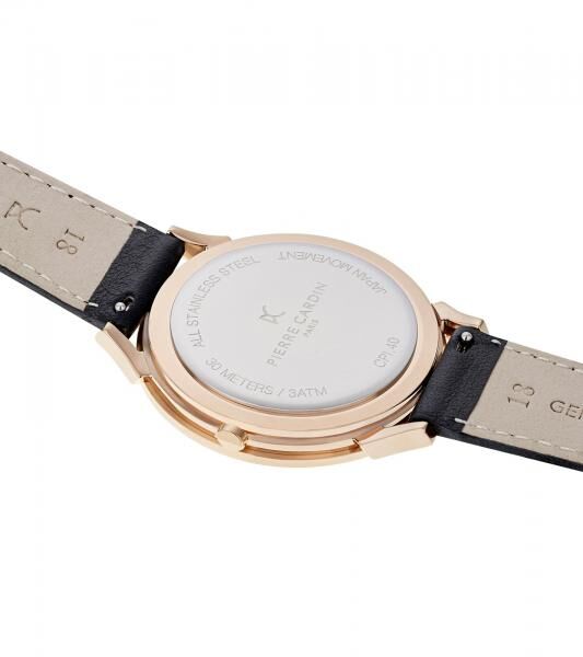 Pierre Cardin Damen Armband-Uhr schlichtes Ziffernblatt analoge Quarz-Uhr mit Leder-Armband 3ATM 40mm CPI.2003 Schwarz/Gold