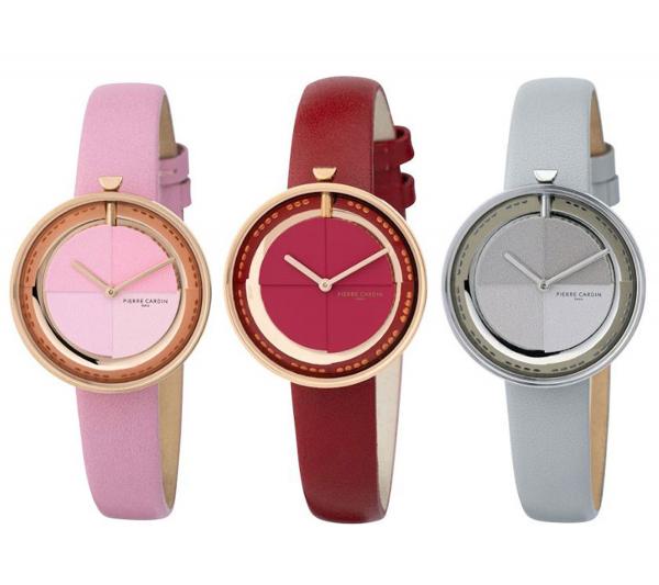 Pierre Cardin Damen Armband-Uhr modernes Ziffernblatt analoge Quarz-Uhr mit Leder-Armband 3ATM 32mm CMA.000 Rosa, Rot oder Grau