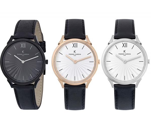 Pierre Cardin Damen Armband-Uhr schlichtes Ziffernblatt analoge Quarz-Uhr mit Leder-Armband 3ATM 40mm CPI.200 Schwarz, Schwarz/Gold oder Sc