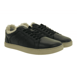 weiche GROUNDIES Barfußschuhe Universe Teddy Damen Low-Top Echtleder Sneaker mit TrueSense Sohle GND-110296-01 Schwarz