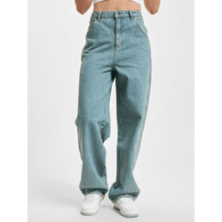 moderne DEF Damen Jeans Straight Fit Rippbündchen Oversize mit Baumwolle Blau