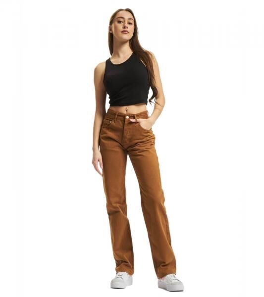 KEINE LIEBE Damen Loose-Fit Jeans Baumwoll-Hose Denim-Hose Mittelbraun