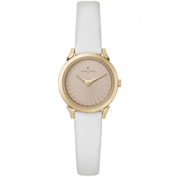 Pierre Cardin Damen Armband-Uhr Zweizeiger-Uhr analoge Quarz-Uhr mit Leder-Armband 3ATM 27mm CPI.2509 Weiß/Gold