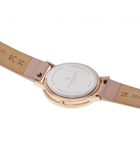 Pierre Cardin Damen Armband-Uhr mit Marken-K&uuml;rzel-Print analoge Quarz-Uhr mit Leder-Armband 3ATM 31mm CBV.1504 Rosa