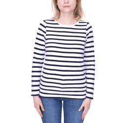 DELMAO Damen Sweatshirt gestreiftes Baumwoll-Longsleeve Langarm-Shirt 31157031 Weiß/Navy