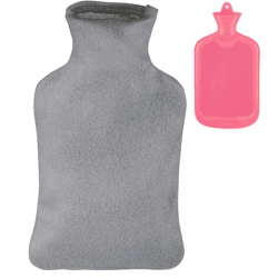 Relaxdays Wärmflasche mit Hülle rosa/grau 2 L
