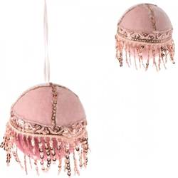 Kerstbal pailletten velvet roze 8 cm 2 assorti