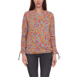 BOYSEN´S Damen Druck-Shirt mit Allover-Print Langarm-Bluse 39077013 Grau/Orange
