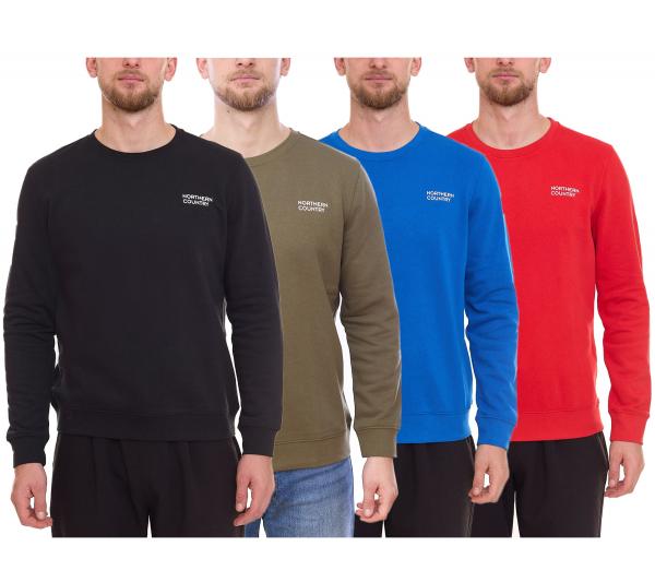 NORTHERN COUNTRY Herren Pullover mit Markenprint Baumwoll-Sweater Langarm-Shirt 00009468 in Schwarz, Blau, Gr&uuml;n oder Rot