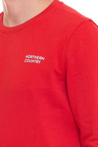 NORTHERN COUNTRY Herren Pullover mit Markenprint auf Brust Baumwoll-Sweater Langarm-Shirt 00009468 Rot