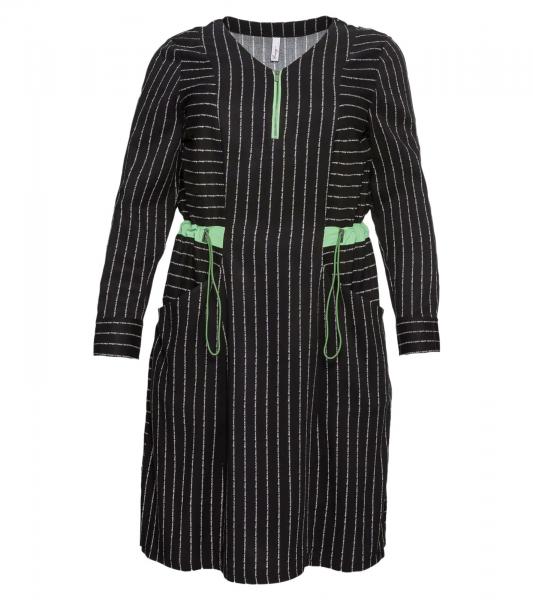 sheego Damen Sommer-Kleid knielanges Kleid mit Eingrifftaschen Gro&szlig;e Gr&ouml;&szlig;en Langarm 89135290 Schwarz