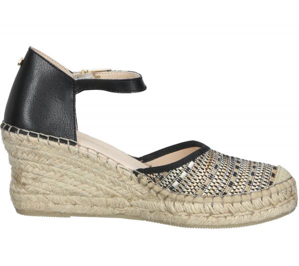 FRED DELA BRETONIERE Wedges Damen Keilabsatz-Sandalen Espadrilles 153010261 Schwarz/Beige