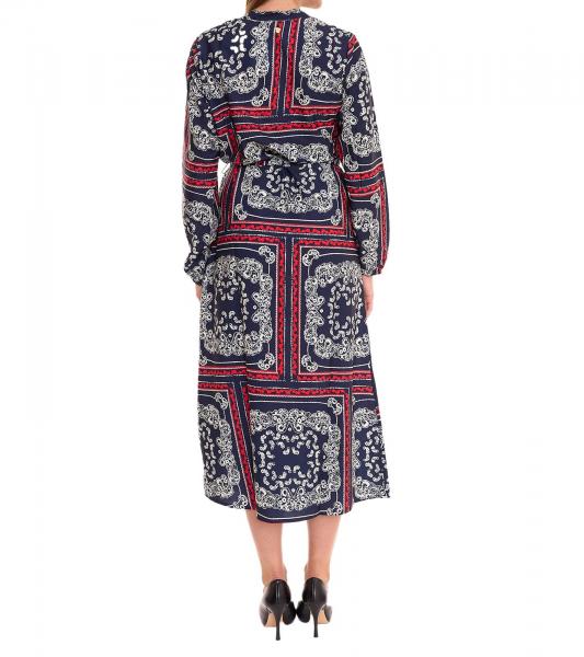 DELMAO Damen Midi-Kleid mit Allover-Print Langarm-Kleid Sommer-Kleid 58986315 Blau/Rot