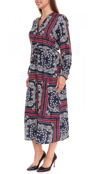 DELMAO Damen Midi-Kleid mit Allover-Print Langarm-Kleid Sommer-Kleid 58986315 Blau/Rot
