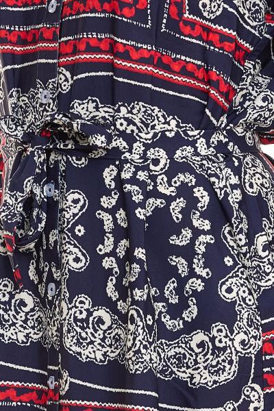 DELMAO Damen Midi-Kleid mit Allover-Print Langarm-Kleid Sommer-Kleid 58986315 Blau/Rot