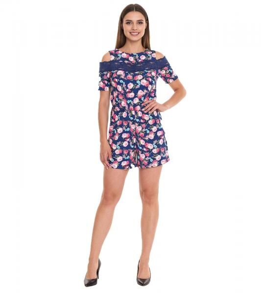 melrose Jumpsuit ansprechender Damen Overall im Blumen-Muster 25315223 Blau/Bunt