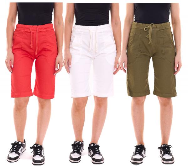 PLEASE Damen Stoff-Shorts kurze Hose mit Bindeband Bermuda Sommer-Hose Rot, Wei&szlig; oder Khaki