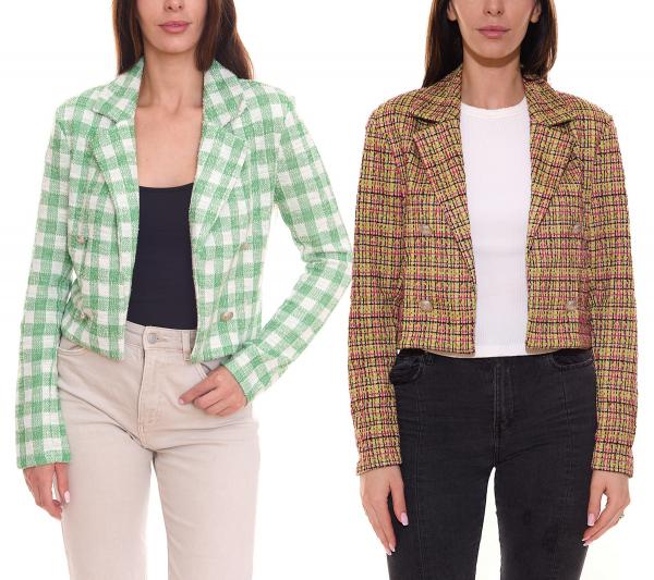Aniston CASUALS Damen sportlich eleganter Kurz-Blazer mit Zierkn&ouml;pfen Gr&uuml;n/Bunt oder Gr&uuml;n/Wei&szlig;
