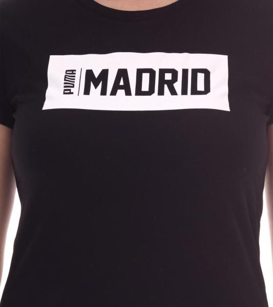 PUMA City Damen Baumwoll-Shirt mit Madrid Schriftzug Kurzarm-Shirt Rundhals-Shirt 575957 15 Schwarz/Wei&szlig;