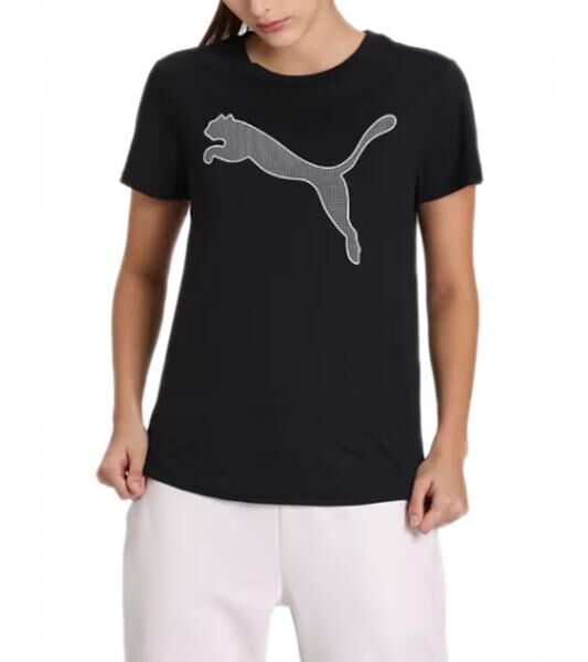 PUMA Damen leichtes T-Shirt mit PUMA-Logo Kurzarm-Shirt Rundhals-Shirt 585941 01 Schwarz/Wei&szlig;