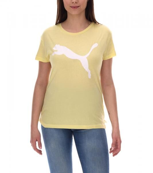 PUMA Damen Sommer-Shirt mit DryCell-Technologie Baumwoll-Shirt Kurzarm-Shirt mit PUMA-Logo 586454 40 Gelb/Wei&szlig;