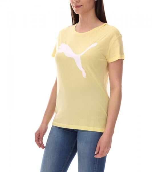 PUMA Damen Sommer-Shirt mit DryCell-Technologie Baumwoll-Shirt Kurzarm-Shirt mit PUMA-Logo 586454 40 Gelb/Wei&szlig;