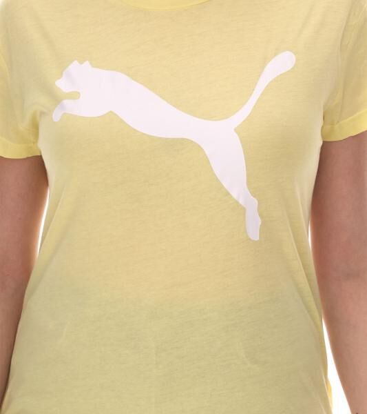 PUMA Damen Sommer-Shirt mit DryCell-Technologie Baumwoll-Shirt Kurzarm-Shirt mit PUMA-Logo 586454 40 Gelb/Wei&szlig;