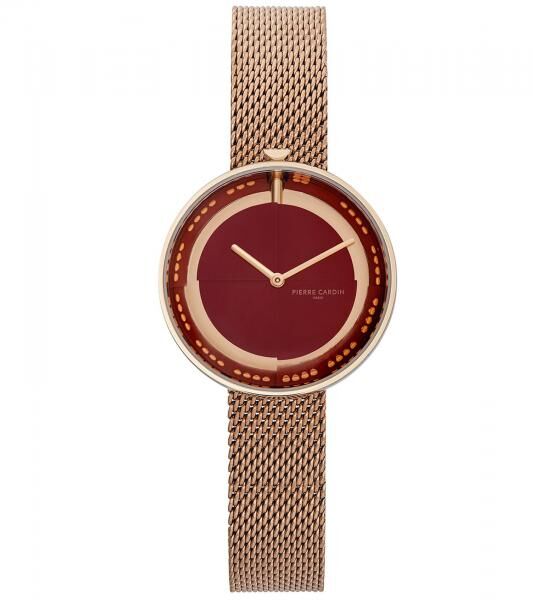 Pierre Cardin Damen Armband-Uhr modernes Ziffernblatt analoge Quarz-Uhr mit Edelstahl-Armband 3ATM 33mm CMA.0003 Rose-Gold/Rot
