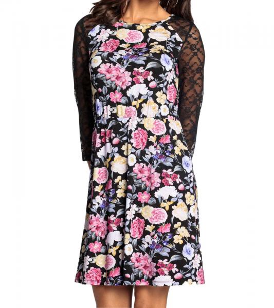 melrose Mini-Kleid Damen Sommerkleid mit elegantem Blumen-Print Abend-Kleid 47780801 Schwarz/Bunt