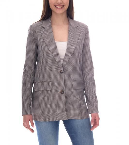 DELMAO Damen Blazer Anzug-Jacke mit Reverskragen karierte Business-Jacke 55782465 Grau/Blau/Wei&szlig;