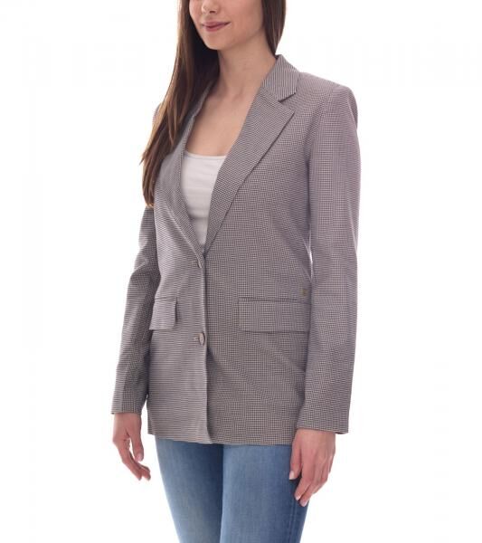 DELMAO Damen Blazer Anzug-Jacke mit Reverskragen karierte Business-Jacke 55782465 Grau/Blau/Wei&szlig;