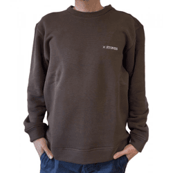 STONES Herren Pullover Baumwoll-Sweater Rundhals-Sweater Oversize-Sweater 400gsm Sweatshirt Braun